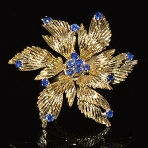 Gorgeous Natural 1.10Cts Sapphire 18K 750 Solid Gold Floral Cocktail Ring